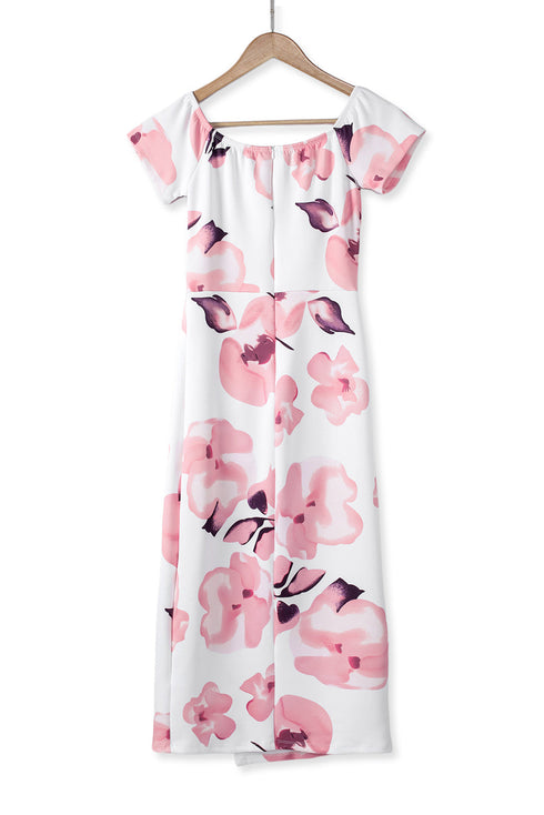 Print Off Shoulder Slit Bodycon Midi Dress